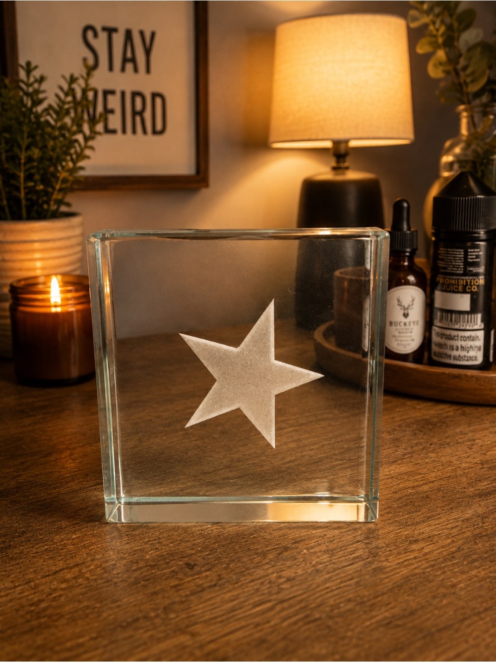 Star Carved Glass Paperweight